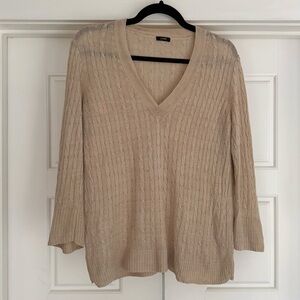 J. Crew Vintage 2000s Cable Knit Silk V-Neck Sweater, Medium